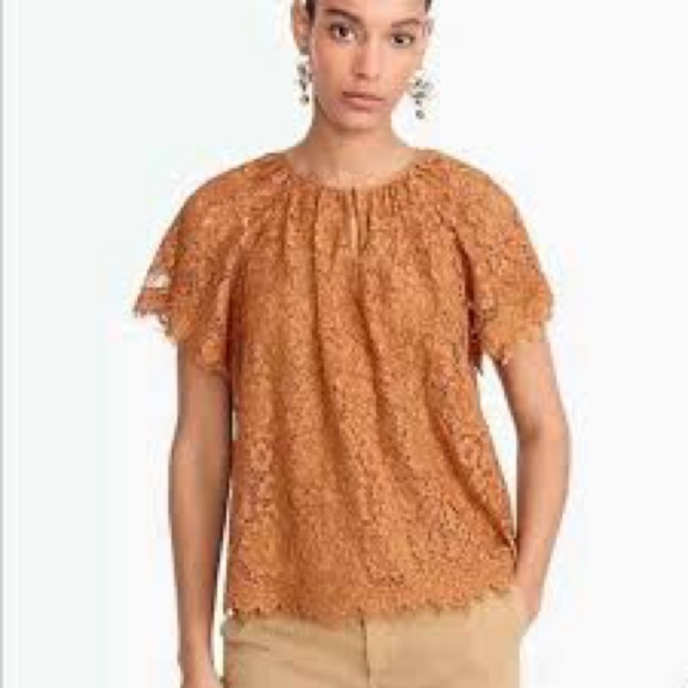Petite Copper Lace Lined Short Sleeve Top